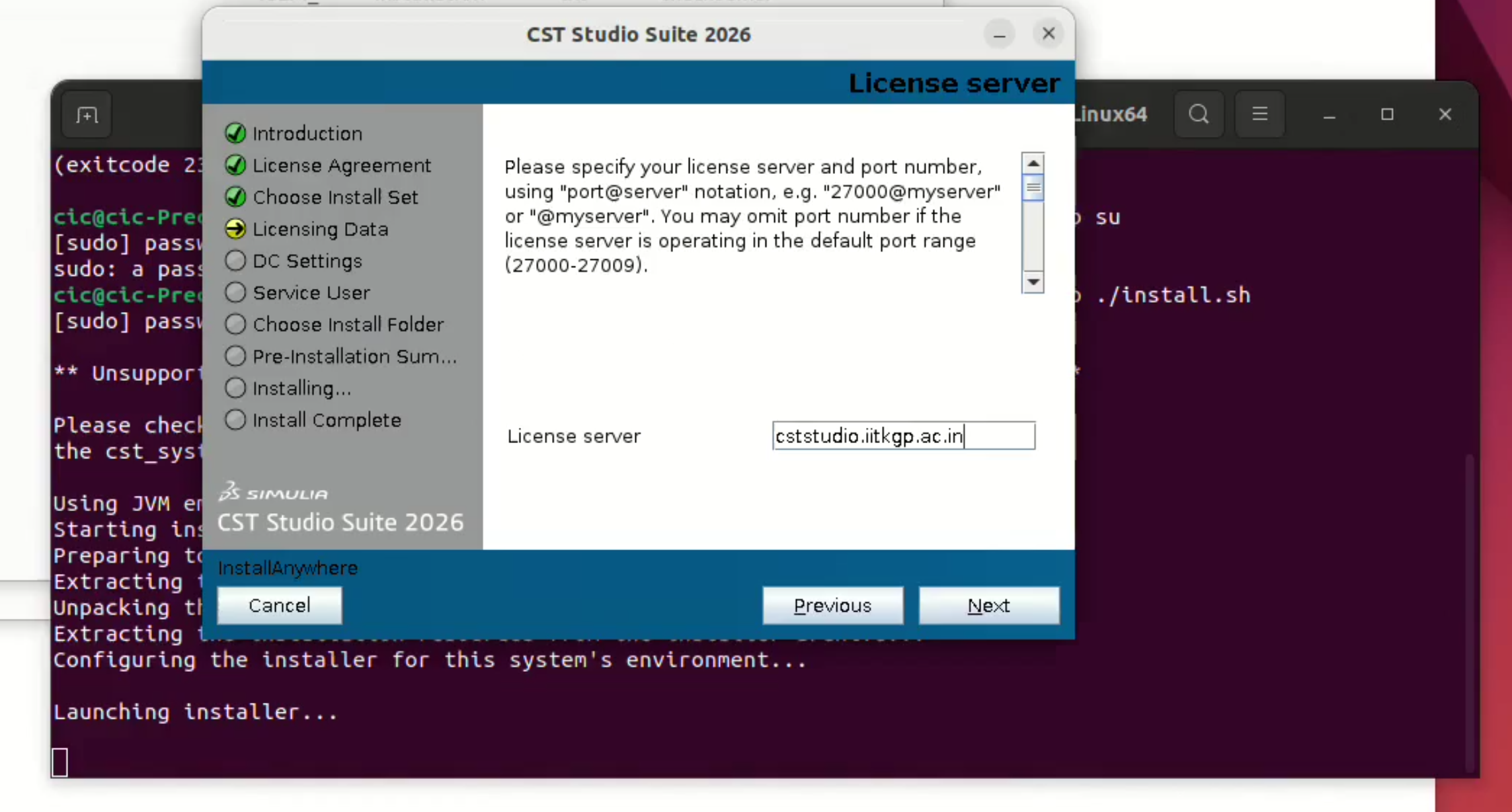 Enter CST license server name