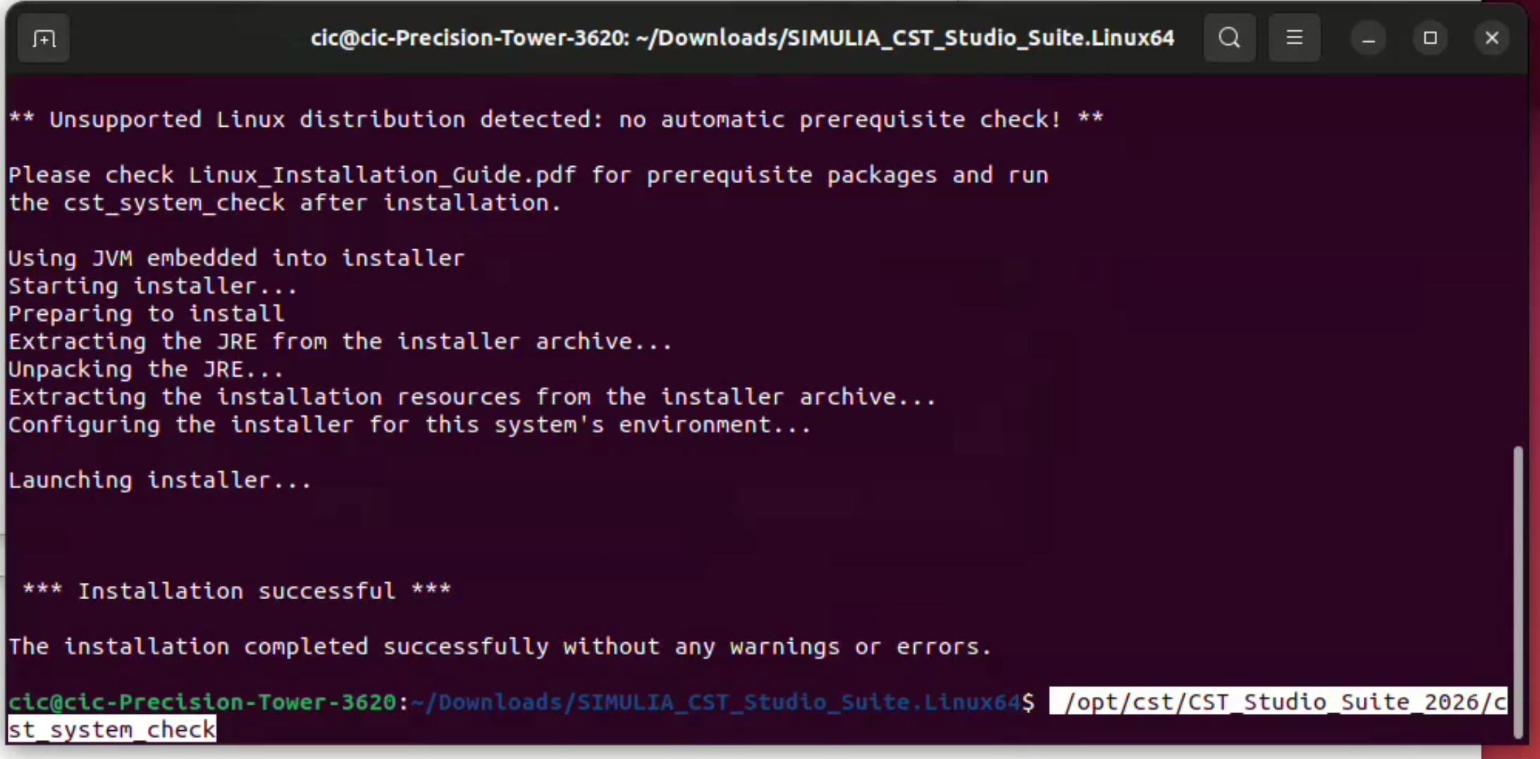 Run CST system check command