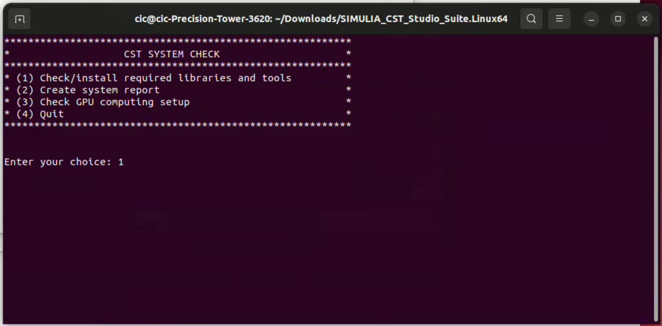 CST system check menu