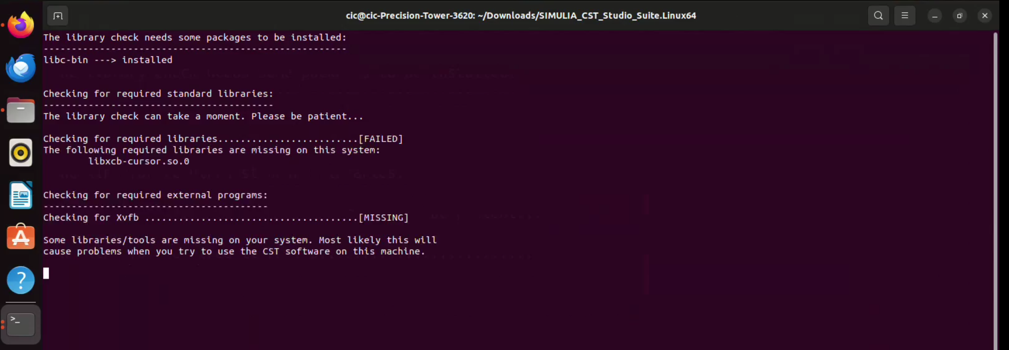 CST system check missing dependencies