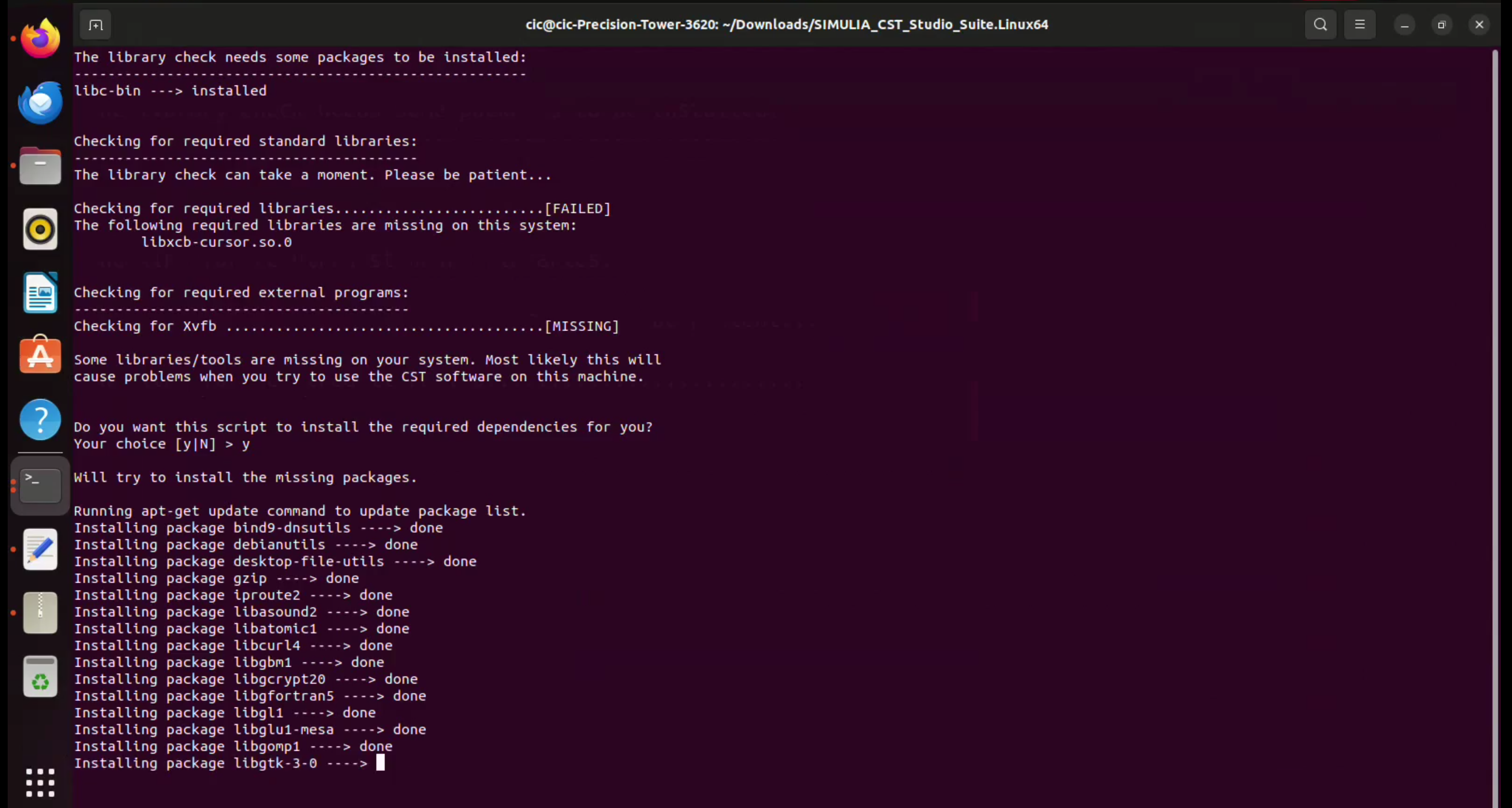 Installing CST required dependencies