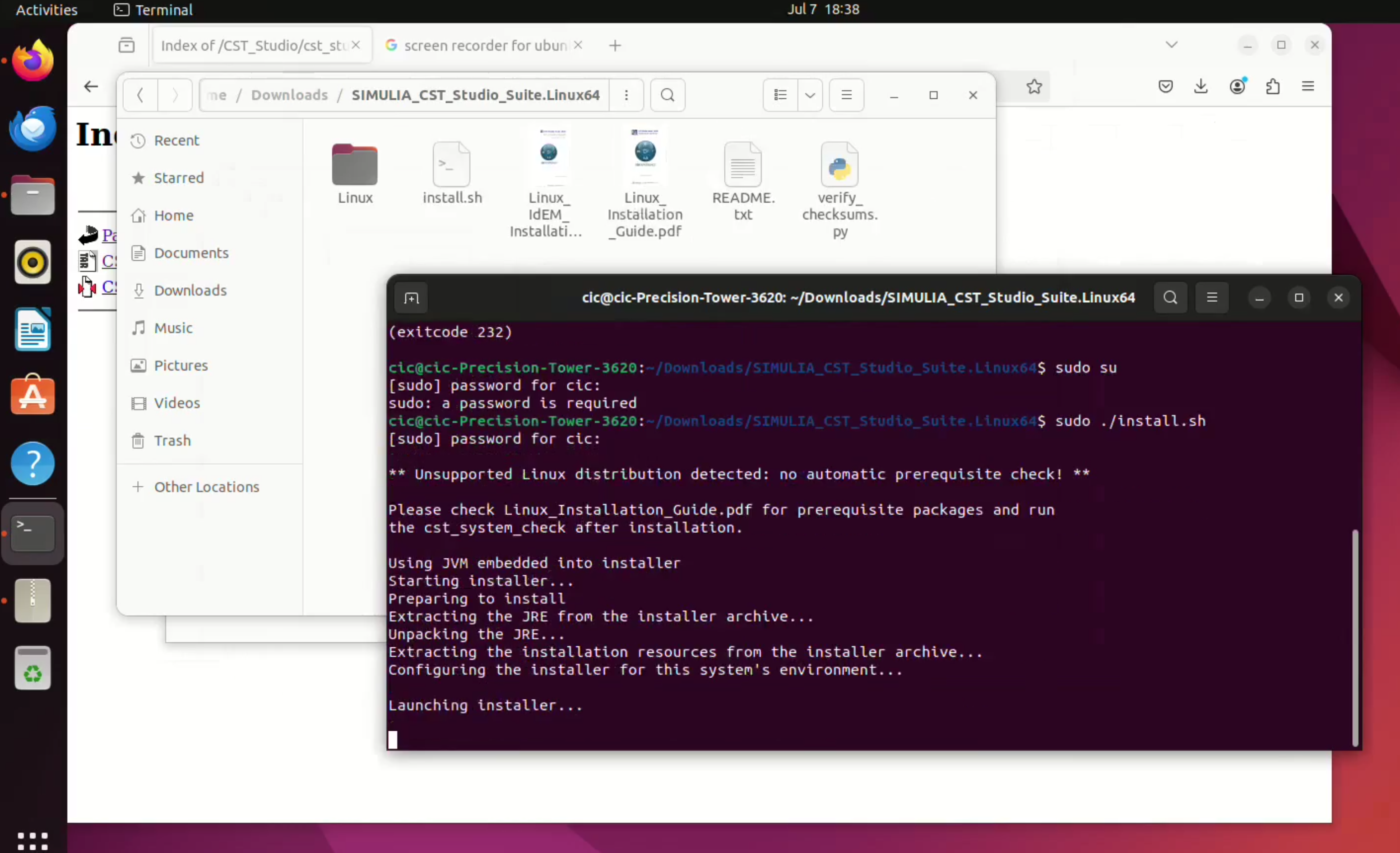 Run CST installer using sudo install script
