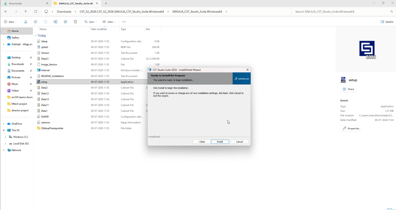 CST Studio custom setup feature selection