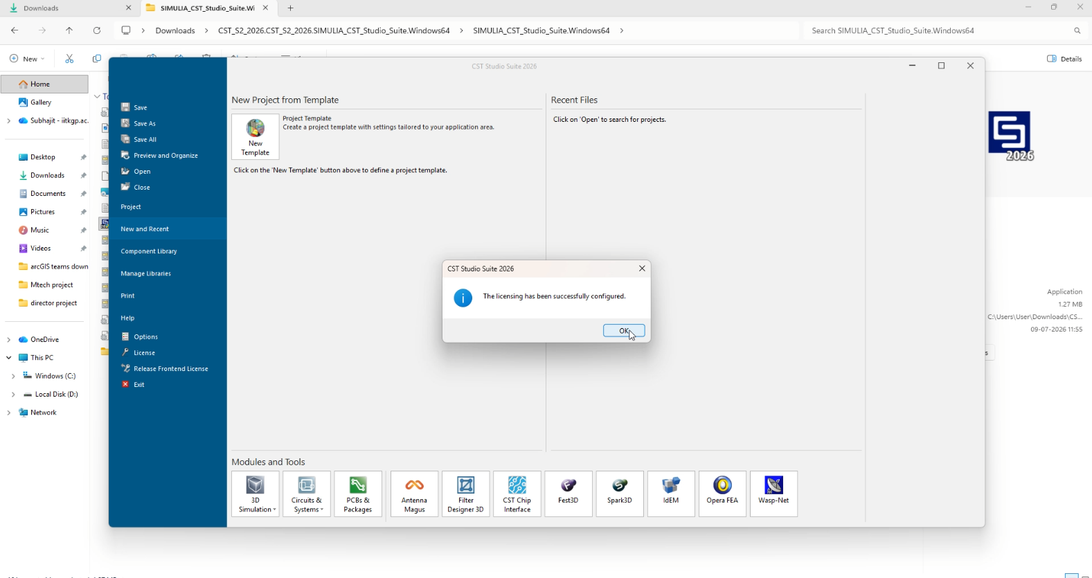 CST Studio license server configured successfully