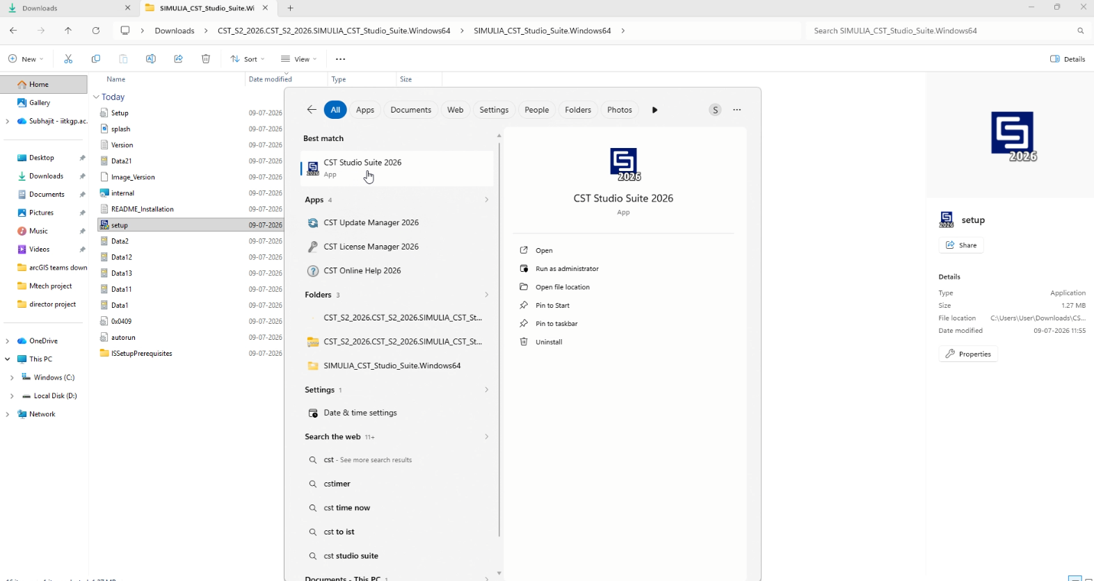 Launch CST Studio Suite from Windows Start menu