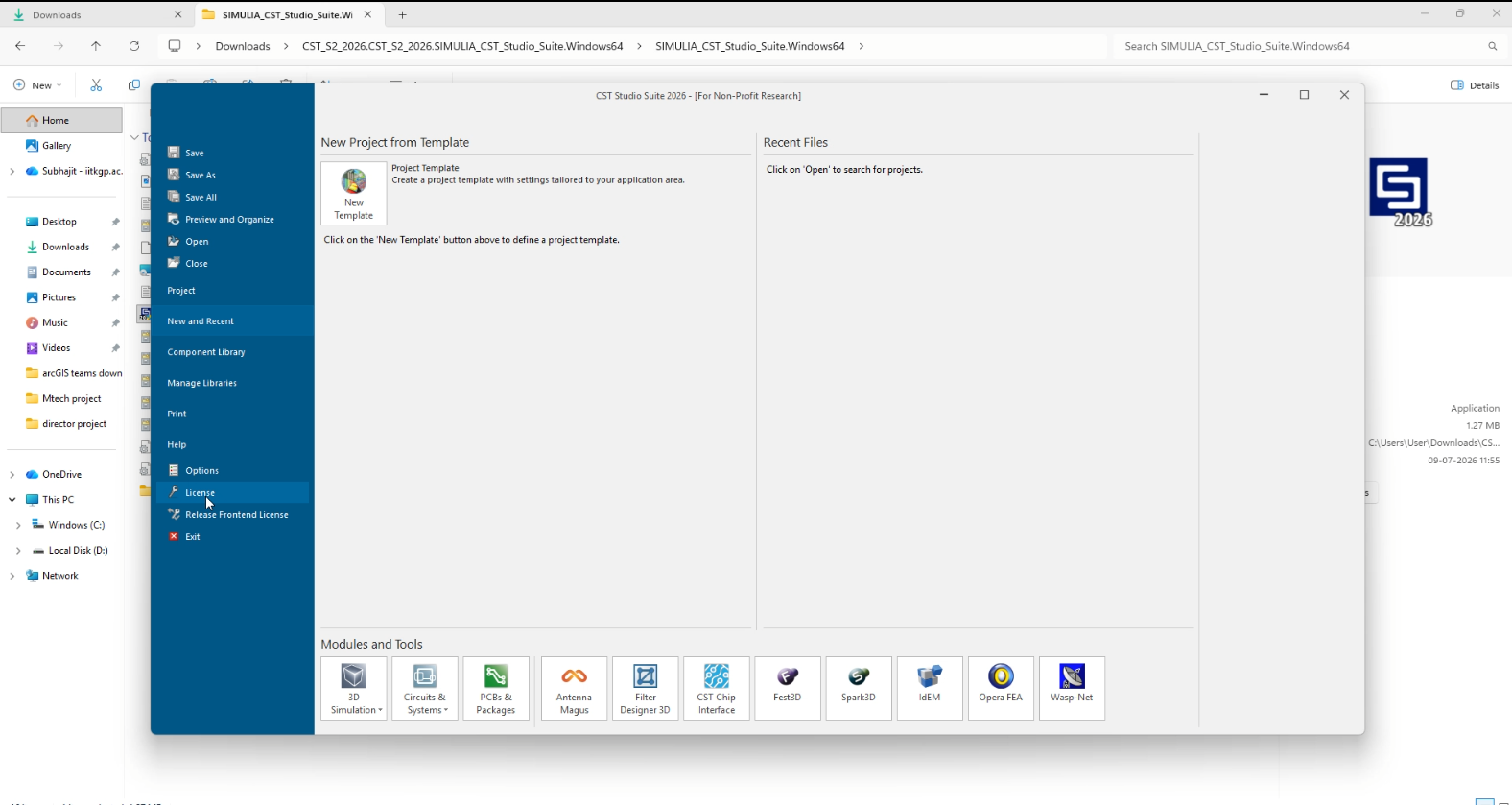 CST Studio Suite start page